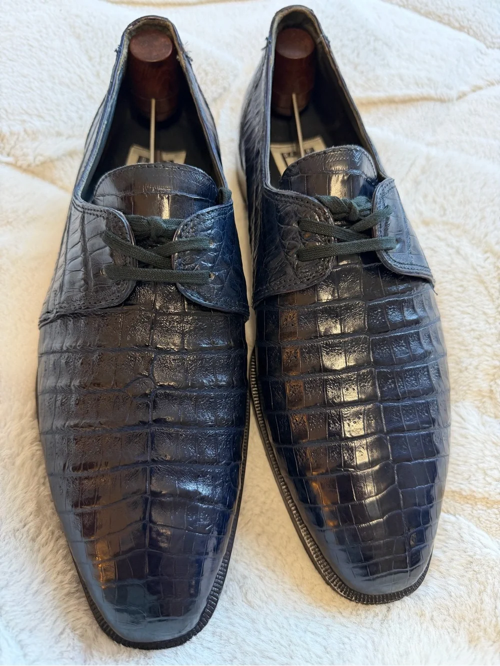 $700 David Eden Navy Blue Genuine Crocodile Alligator Exotic Skin Shoes 9.5